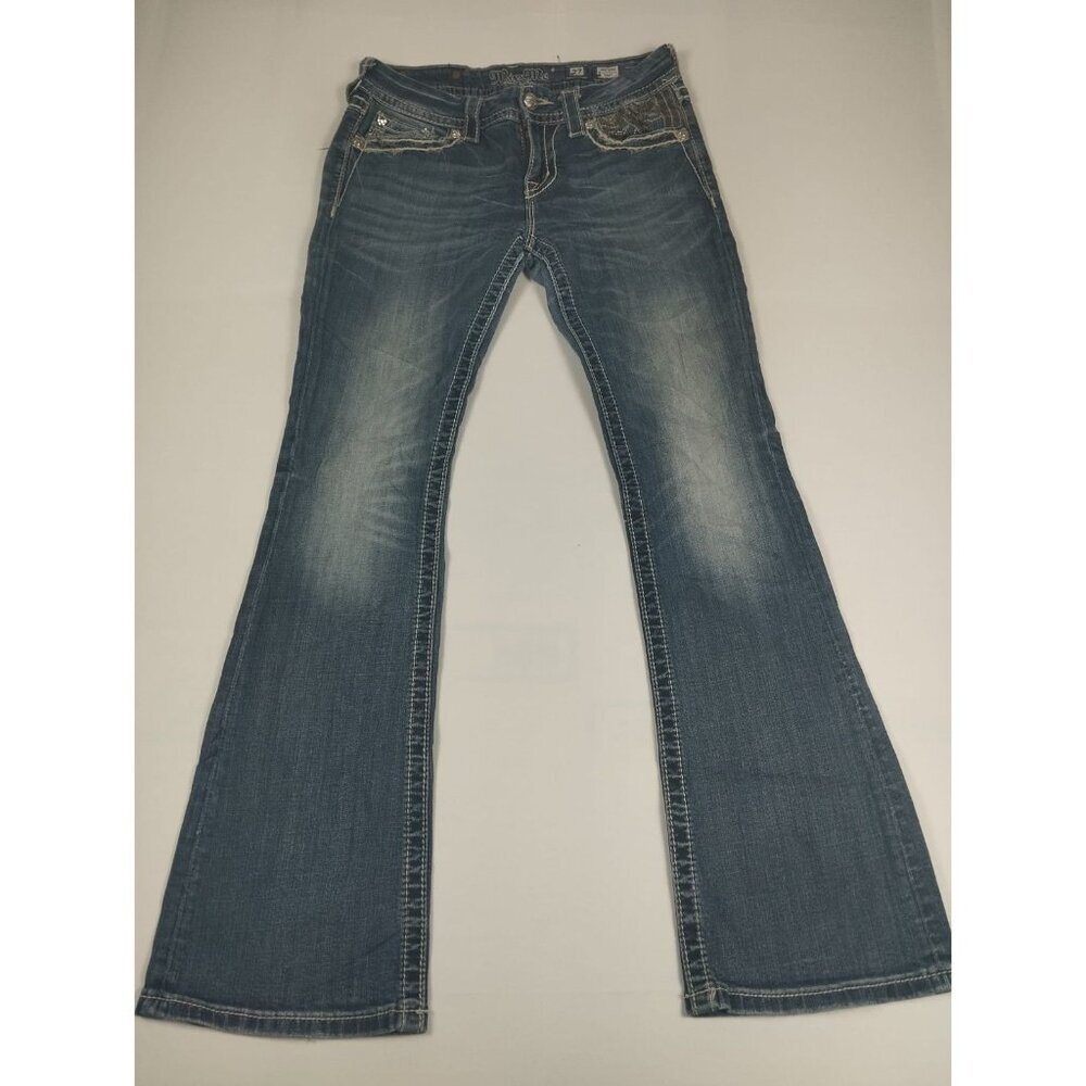 Miss Me Women Size 27x29.5 Blue Denim ME8055B7R Mid Rise Sequin Bootcut Jeans